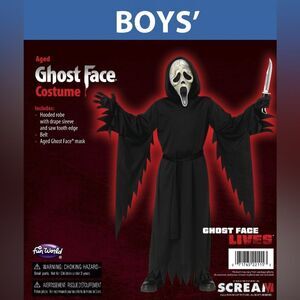Scream Ghost Face Costume New Boy’s Large 10/12 Hooded Robe Aged Mask